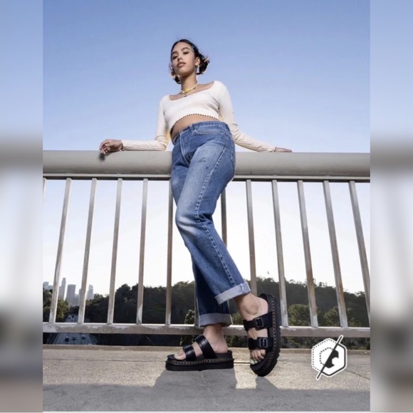 Martens MYLES BRANDO LEATHER BUCKLE SLIDE SANDALS Size 10